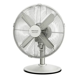 Cecotec EnergySilence 610 SteelDesk Ventilador de Sobremesa con 4 Aspas - 40W - Diametro 30cm - 3 Velocidades - Oscilacion Automatica - Acabado en Acero Inoxidable - Base Estable - Rejilla P