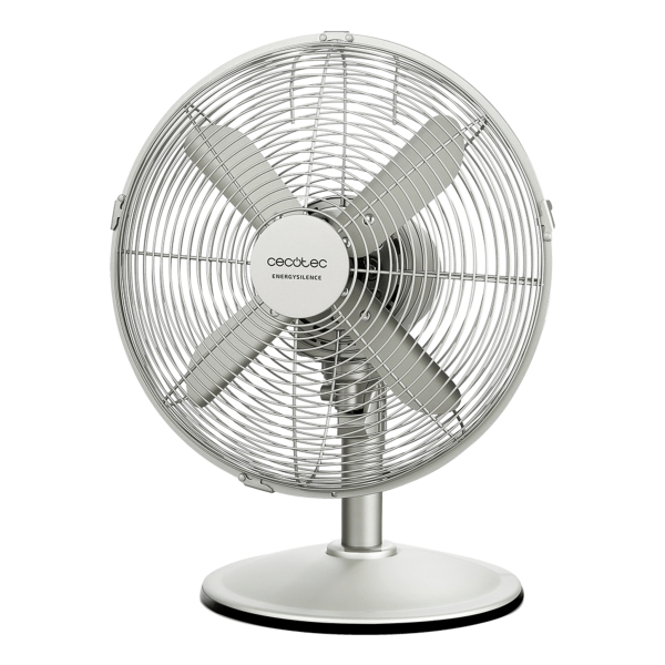 Cecotec EnergySilence 610 SteelDesk Ventilador de Sobremesa con 4 Aspas - 40W - Diametro 30cm - 3 Velocidades - Oscilacion Automatica - Acabado en Acero Inoxidable - Base Estable - Rejilla P