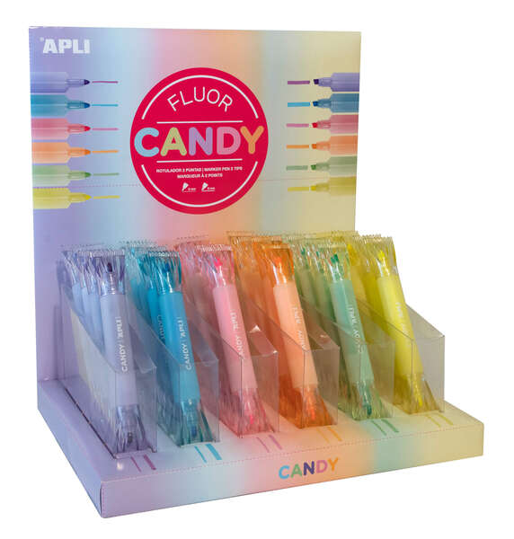 Apli Caramelo Expositor de 36 Marcadores Doble Punta 5mm Plana y 2mm Redonda - Ideal para Agendas, Libretas y Calendarios - Colores Surtidos