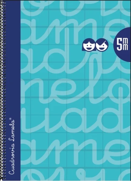 Lamela Cuaderno Espiral con 80 Hojas de 90g/m2 con Margen - Formato Folio - Pauta Cuadrovia de 5mm - Cubierta Extra Dura - Papel Offset Blanco Extra - Color Turquesa