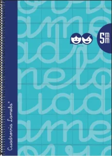 Lamela Cuaderno Espiral con 80 Hojas de 90g/m2 con Margen - Formato Folio - Pauta Cuadrovia de 5mm - Cubierta Extra Dura - Papel Offset Blanco Extra - Color Turquesa
