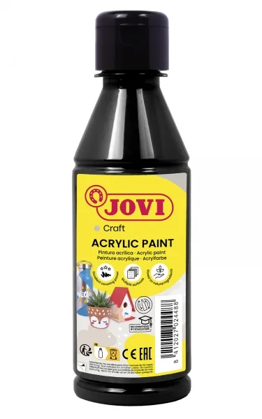 Jovi Jovidecor Acryl Pintura Acrilica Satinada - Alto Poder Cubriente - Facil Aplicacion - Resistente al Agua y Jabon - Color Negro