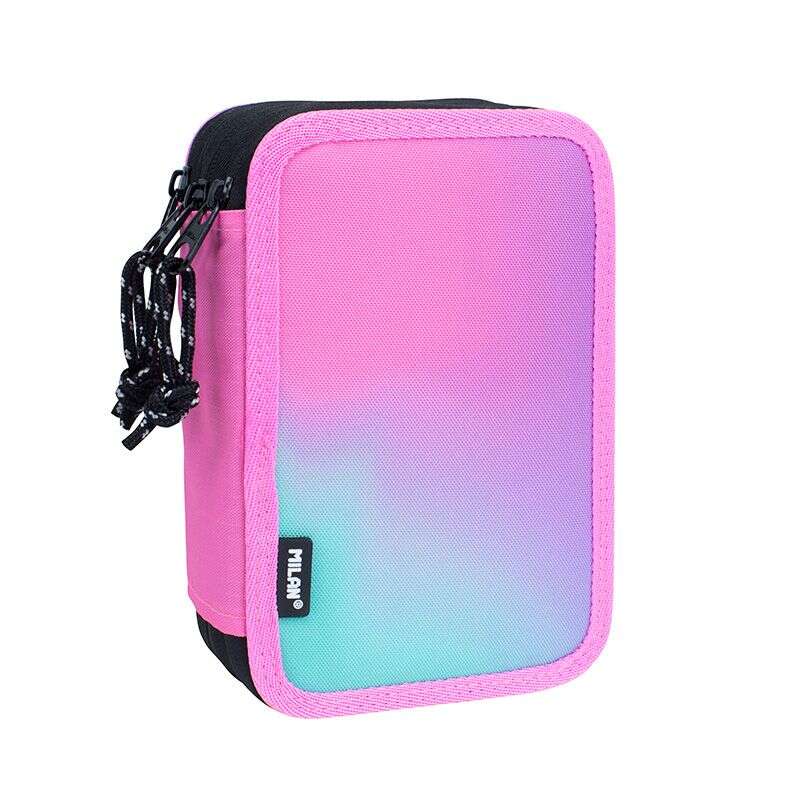 Milan Sunset Plumier de 3 Pisos con Goma de Borrar, Sacapuntas, Lapiz, 3 Boligrafos Capsule, Regla, 12 Lapices de Colores, 6 Lapices de Colores Metalizados, 5 Fluorescentes, Tijeras y 18 Rot