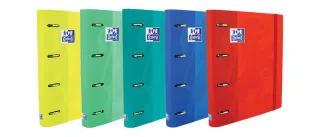 Oxford Europeanbinder Touch Carpeta de 4 Anillas Formato A4+ con Recambio Cuadriculado 5x5mm y 4 Taladros - Tapa Tacto Suave - Cierre con Goma Elastica - Colores Surtidos · Pack de 10 uds.