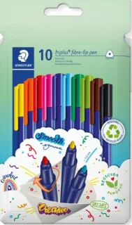 Staedtler Triplus Color 323 Pack de 10 Rotuladores - Trazo 1mm Aprox - Tinta Antisecado - Capuchon Ventilado - Colores Surtidos