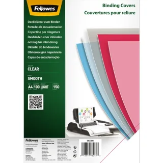 Fellowes Pack de 100 Portadas de Polietileno Transparentes para Documentos A4 - Grosor 150 Micras - Utilizables en Encuadernadoras de Espiral o Canutillo