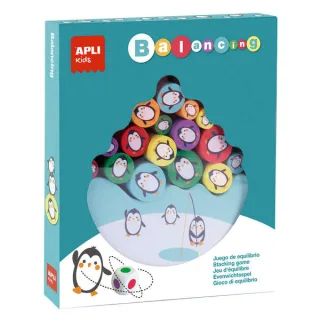 Apli Juego de Equilibrio de Pingüinos - 16 Piezas de Madera de Alta Calidad - Base en Forma de Iceberg - Dado con Colores - 3 Tamaños de Pingüinos - Mejora Habilidades Motoras, Memoria, Crea