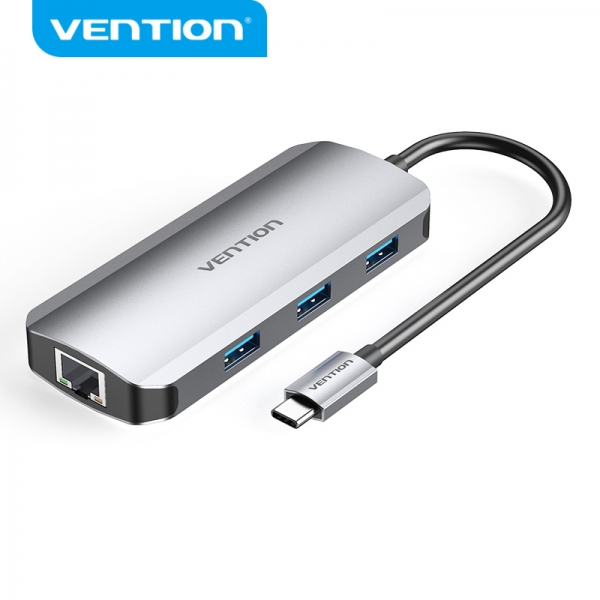 Vention Docking Station 6 en 1 USB-C a HDMI 4K/3xUSB3.0/RJ45/PD100W - 0.15m - Color Gris