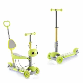 Innovagoods Scuvol Patinete Infantil Evolutivo 3 en 1 - Ruedas de 12cm - Soporta hasta 40kg - Incluye Accesorios - Altura Ajustable en 3 Niveles - Manillar Antideslizante - Color Verde y Gri