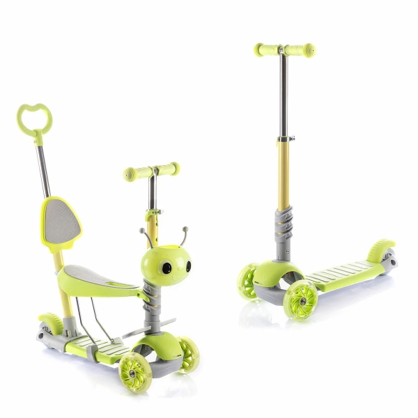 Innovagoods Scuvol Patinete Infantil Evolutivo 3 en 1 - Ruedas de 12cm - Soporta hasta 40kg - Incluye Accesorios - Altura Ajustable en 3 Niveles - Manillar Antideslizante - Color Verde y Gri