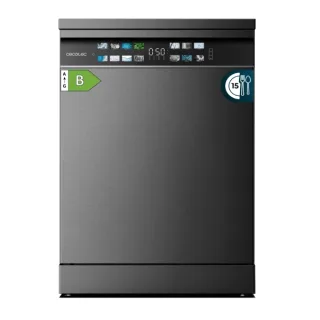 Cecotec Bolero Aguazero 6700 Dark B Lavavajillas de 60cm - 15 Cubiertos - Temperatura Regulable - Seguro Infantil - Pantalla XXL - 8 Programas - Motor Inverter - Inicio Programable - Color G