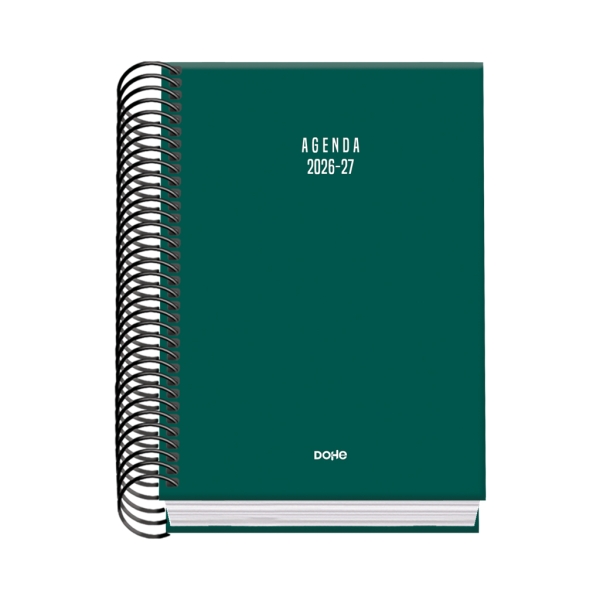 Dohe Basic Colour Vibes Agenda Escolar 26/27 - Formato A6 - Dia Pagina - Papel Offset Ahuesado 70g - Cubierta de Carton Plastificado - Espiral - Goma - 12x17x3cm - Color Verde