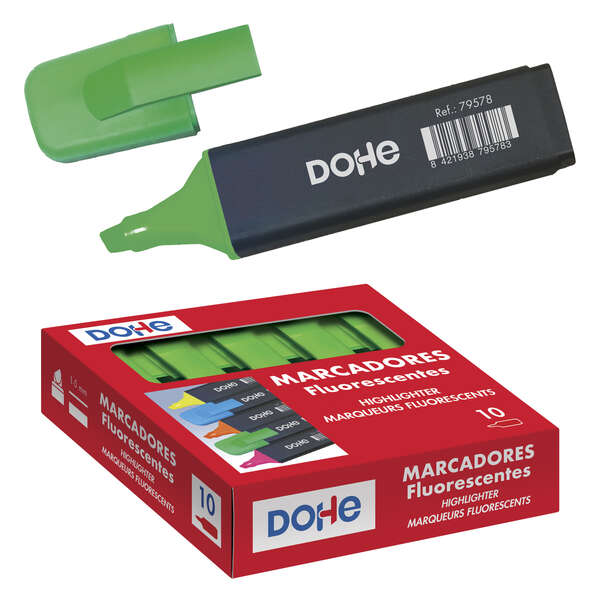 Dohe Marcadores Fluorescentes - Punta Biselada de 1-5mm - Clip en la Capucha - Apto para Todo Tipo de Papel - Color Verde · Pack de 10 uds.