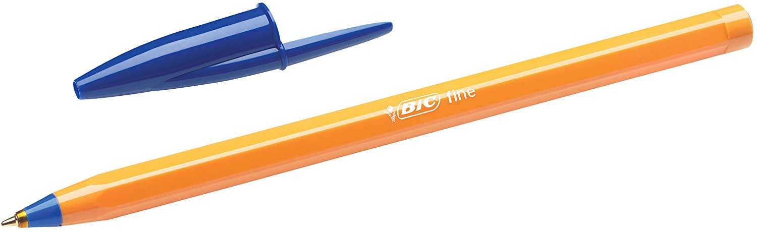 Bic Orange Original Fine Boligrafo de Bola - Punta Redonda de 0.8mm - Trazo de 0.30mm - Tinta con Base de Aceite - Cuerpo Naranja - Color Azul · Pack de 20 uds.