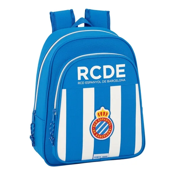 Safta RCD Espanyol Mochila Infantil - Adaptable a Carro - Hombreras Acolchadas - Bolsillo Frontal - Asa Superior - 9L - 270x100x330mm - Color Azul y Blanco