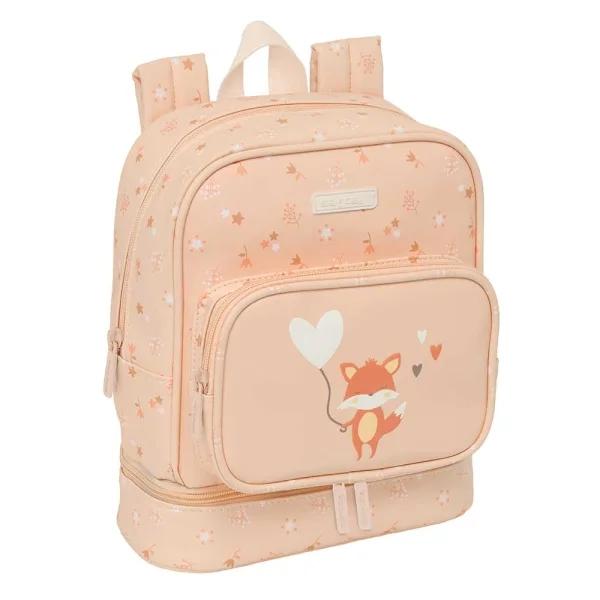 Safta Flores Mochila Guarderia - Isotermica - Tarjeta de Identificacion - Asa de Mano Superior - Compatible con Carrito - 7.25L - 220x100x270mm - Color Melocoton