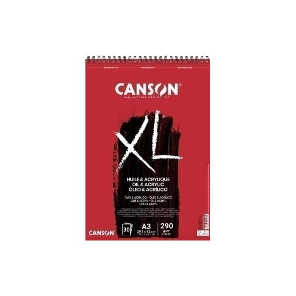 Canson XL Oleo & Acrilico Album Espiral de 30 Hojas A3 - 290g - Grano Fino - Color Blanco