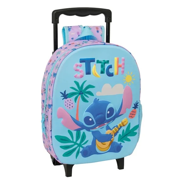 Safta Stitch Mochila con Carro - Portabotellas - Hombreras Acolchadas - Asa de Mano - 27x33x10cm - Color Azul Pastel