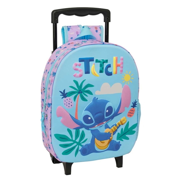 Safta Stitch Mochila con Carro - Portabotellas - Hombreras Acolchadas - Asa de Mano - 27x33x10cm - Color Azul Pastel