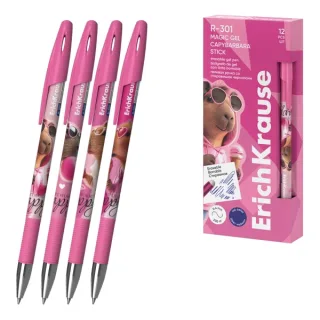 ErichKrause R-301 Magic Gel Stick CapyBarbara Boligrafo Borrable - Modelos Surtidos - Trazo 0.4mm - Tinta de Gel - Resistente al Agua - Secado Rapido - Color Azul · Pack de 12 uds.