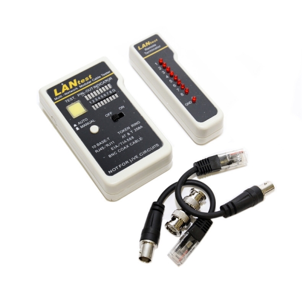 WP Testeador de Red RJ11 / RJ12 / RJ45 / BNC - Color Blanco y Negro