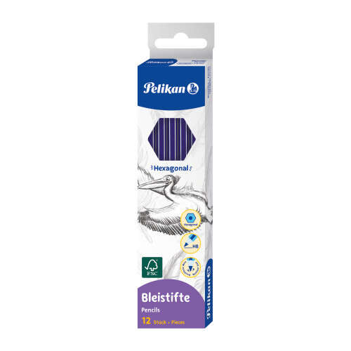Pelikan Lapiz Hexagonal de Madera HB - Punta de Grafito - Mina Resistente · Pack de 12 uds.