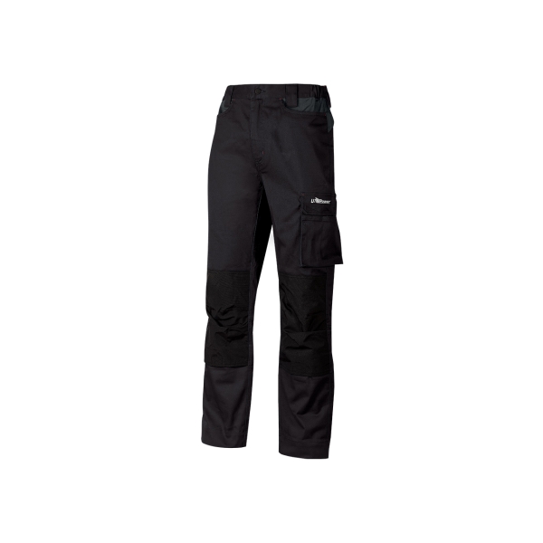 Upower Mallorca Pantalon de Trabajo Ergonomico - Talla 2XL - Algodon Elastico, Cintura Elastica, Multiples Bolsillos, Refuerzos Estrategicos, Cinta Reflectante, Triple Costura - Color Negro
