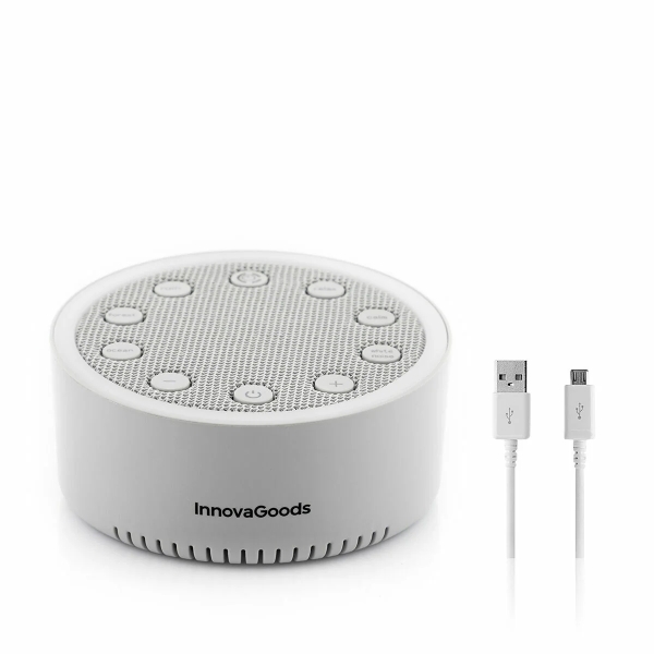 Innovagoods Slewel Maquina de Ruido Blanco - Autonomia 60min - Relajacion con Luz y Sonido - Bateria 400mAh - Antideslizante - Apagado Automatico - 9x4.2cm - Color Gris