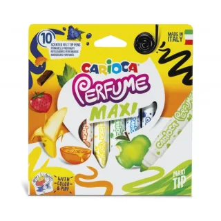 Carioca Perfume Maxi Pack de 10 Rotuladores - Tinta Perfumada - Lavable - Libre de Sustancias Alergenicas - Aromas Naturales - Punta Bloqueada y Conica - Color Varios