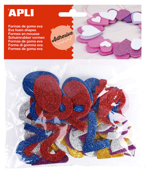 Apli Formas Goma Eva Adhesivas Numeros Purpurina Metalizada - 50 U - Faciles de Pegar - Brillo Metalico - Ideal para Manualidades · Pack de 5 uds.