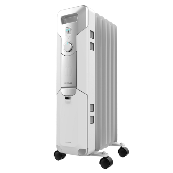 Cecotec Ready Warm 5000 Space Radiador de Aceite con 5 Modulos de 150x580mm - 1000W - Calienta hasta 12m2 - 3 Niveles de Potencia - Facil Transporte con Ruedas - Recogecables - Color Blanco
