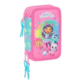 Safta Gabby's Dollhouse Confetti Plumier de 3 Pisos - 37 Piezas - 1.3L - Goma - Lapiz - Boligrafos - Sacapuntas - Reglas - 16 Colores - 14 Rotuladores - 125x55x195mm - Color Rosa