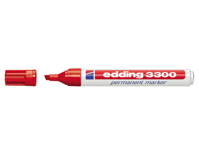 Edding 3300 Rotulador Permanente - Punta Biselada - Trazo entre 1 y 5 mm. - Tinta Casi Inodora - Secado Rapido - Color Rojo · Pack de 10 uds.