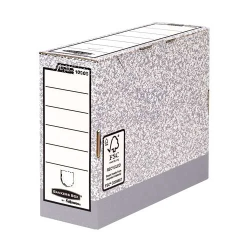 Fellowes Bankers Box Caja de Archivo Definitivo 100mm A4 - Montaje Automatico Fastfold - Carton Reciclado Certificacion FSC - Color Gris · Pack de 10 uds.