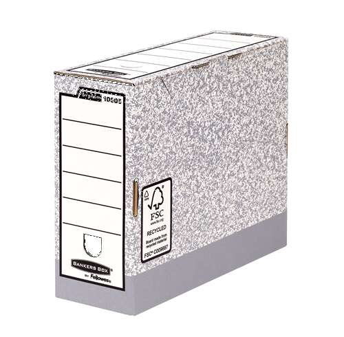 Fellowes Bankers Box Caja de Archivo Definitivo 100mm A4 - Montaje Automatico Fastfold - Carton Reciclado Certificacion FSC - Color Gris · Pack de 10 uds.
