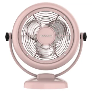 Cecotec EnergySIlence 800 RetroDesk Ventilador de Sobremesa con 3 Aspas - 20W - Diametro de 20cm - Inclinacion Ajustable - 2 Velocidades - Base Estable - Rejilla Protectora - Color Rosa