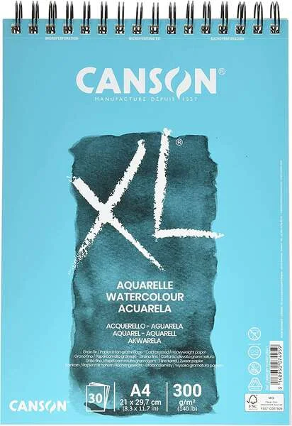 Canson XL Aquarelle Album Espiral Microperforado de 30 Hojas A4 - Grano Fino - 21x29.7cm - 300g - Color Blanco