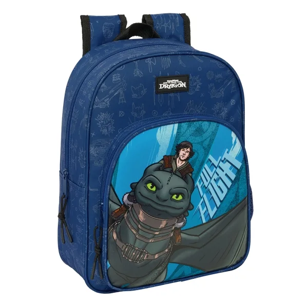 Safta Como Entrenar a Tu Dragon Mochila Infantil - Adaptable a Carro - Portabotellas - Hombreras Ergonomicas - Bolsillo Frontal - 10L - 260x110x340mm - Color Azul Marino