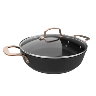 Cecotec Polka Fantasy 28 Low Pot Golden Olla Baja de 28cm de Alumino Forjado - Capacidad de 4.1L - Antiadherente - Apto para Lavavajillas - Soporta hasta 230ºC - Tapa de Cristal Templado - C