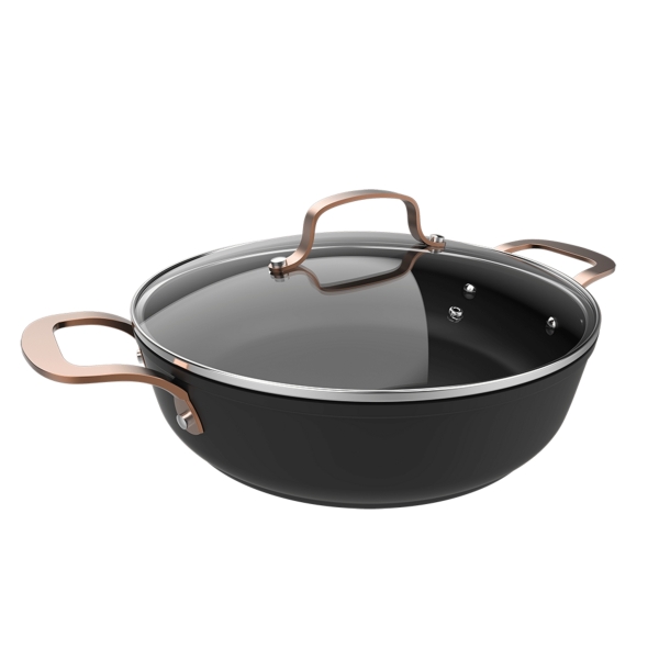 Cecotec Polka Fantasy 28 Low Pot Golden Olla Baja de 28cm de Alumino Forjado - Capacidad de 4.1L - Antiadherente - Apto para Lavavajillas - Soporta hasta 230ºC - Tapa de Cristal Templado - C