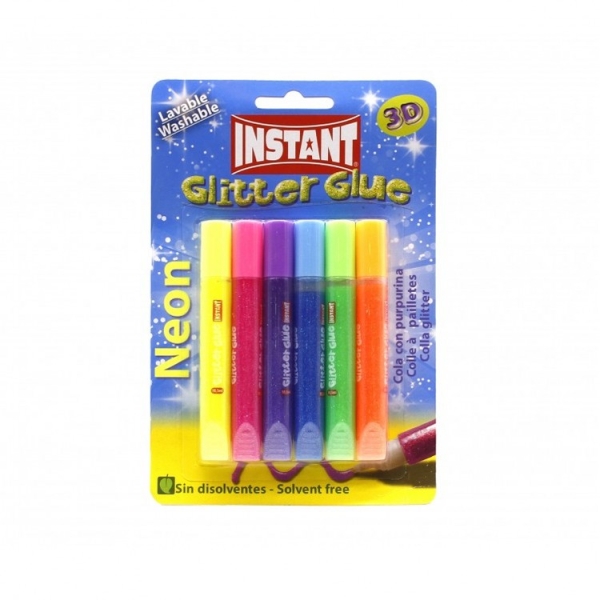 Instant Glitter Glue Neon Pack de 6 Tubos de Pegamento con Purpurina 10.5ml - Para Distintas Superficies - Sin Disolventes - Colores Neon Surtidos · Pack de 6 uds.