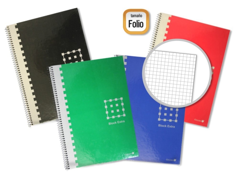 Golden Cuaderno Espiral Folio 80 Hojas 60grs. Cuadricula - Margen Remarcado - Tapa Extradura - Colores Surtidos · Pack de 6 uds.