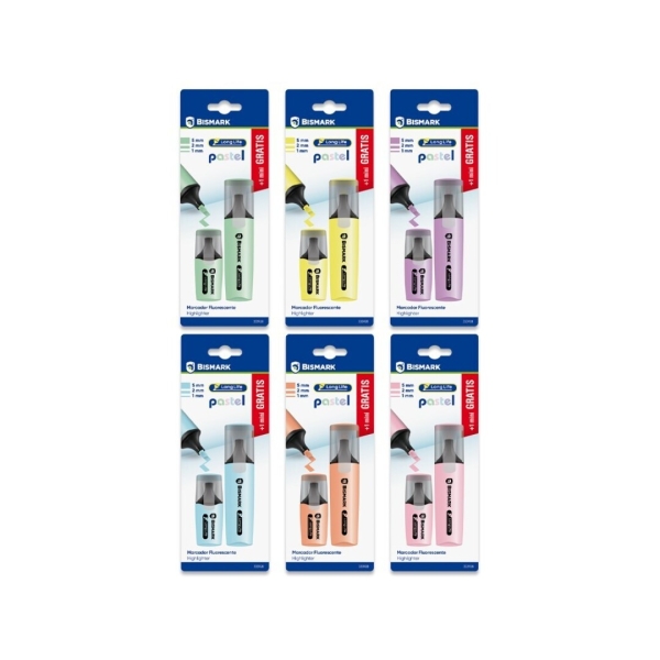 Bismark Long-Life Pack de 1 Mini Marcador + 1 Marcador Fluorescente - Tinta de Secado Rapido - Punta Biselada - Ideal para Subrayar y Resaltar - Diseño Ergonomico - Alta Durabilidad - Colore