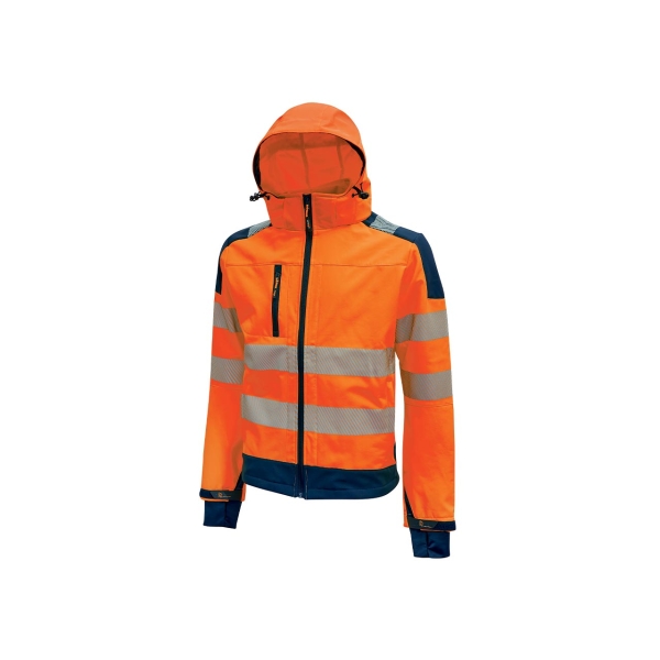 Upower Miky Chaqueta Softshell - Talla 2XL - Transpirable, Elastica, Cortaviento, Repelente al Agua, Capucha Desmontable, Bolsillos con Cremallera, Detalles Reflectantes, Proteccion DPI2 - C