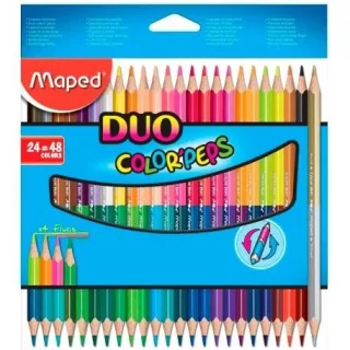 Maped Color´Peps Duo Pack de 24 Lapices Bicolores Triangulares - Doble Punta 2.9mm - Madera Certificada FSC - Colores Surtidos