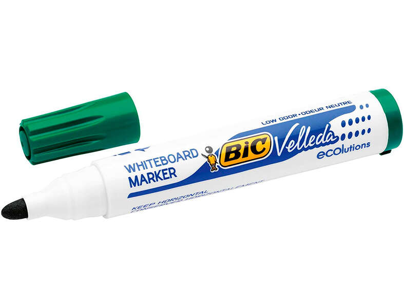 Bic Velleda 1701 ECOlutions Marcadores para Pizarra - Punta Redonda - Trazo de 1.5 mm - Tinta con Base de Alcohol - Ecologico - Borrado Optimo - Color Verde · Pack de 12 uds.