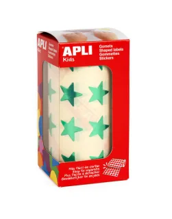 Apli Gomets Estrella Verde Metalizado - Tamaño 19.5mm - 1416 Gomets por Rollo - Adhesivo Permanente - Ideal para Escuelas y Talleres Infantiles - Cumple con Normas de Calidad y Seguridad