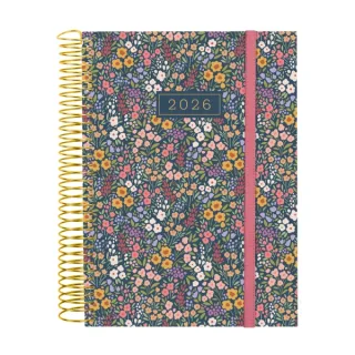 Finocam Design Collection Agenda de Espiral en Catalan - Anual 2026 - Tapa Ligera - Formato E10 - 172x29x212mm - 1 Dia por Pagina - Tematica de Flores