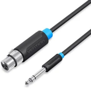 Vention Cable de Audio - Longitud 1m - TRS 6.5mm - XLR Hembra - Blindaje Multicapa - Color Negro