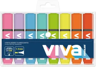 Molin Viva Pack de 8 Marcadores Fluorescentes - Trazo entre 1 y 5mm - Tinta con Base de Agua - Colores Surtidos